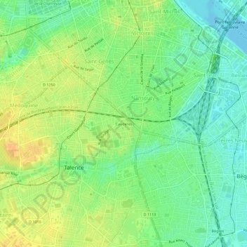 Carte topographique Cauderès, altitude, relief