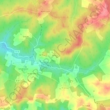 Carte topographique Maujus, altitude, relief