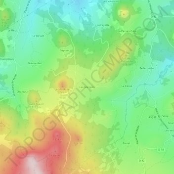 Carte topographique Les Margots, altitude, relief