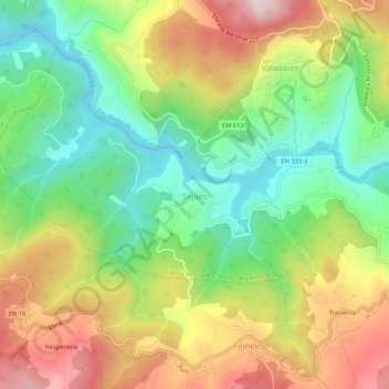 Carte topographique Sejães, altitude, relief