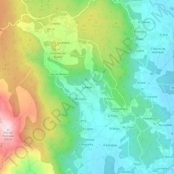 Carte topographique Luneda, altitude, relief