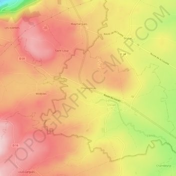Carte topographique Chervigieux, altitude, relief