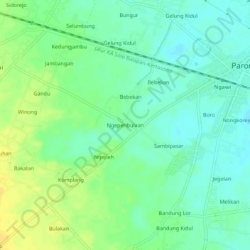 Carte topographique Ngepehbulaan, altitude, relief
