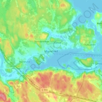 Carte topographique Mariefred, altitude, relief