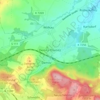Carte topographique Demitz-Thumitz, altitude, relief