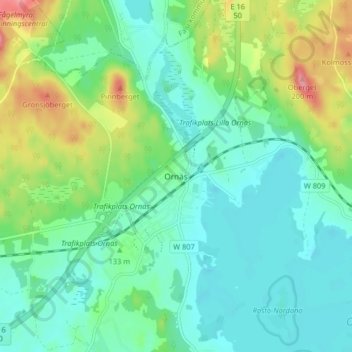 Carte topographique Ornäs, altitude, relief