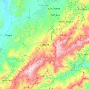 Carte topographique Sanare, altitude, relief