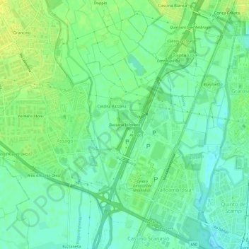 Carte topographique Bazzana Inferiore, altitude, relief