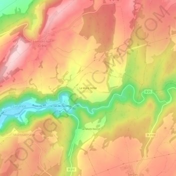 Carte topographique Le Mont-Millot, altitude, relief