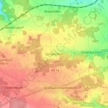 Carte topographique Sichersdorf, altitude, relief