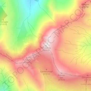 Carte topographique Hochwang, altitude, relief