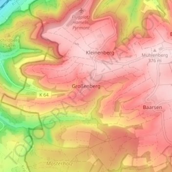 Carte topographique Großenberg, altitude, relief