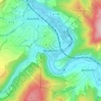 Carte topographique Beiseförth, altitude, relief