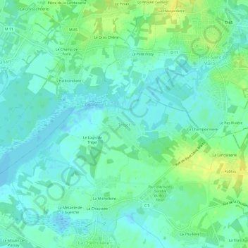 Carte topographique Tréjet, altitude, relief