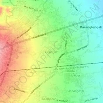 Carte topographique Sabandar, altitude, relief