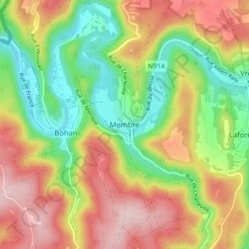 Carte topographique Membre, altitude, relief