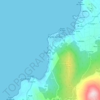 Carte topographique Xío, altitude, relief