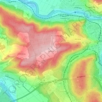 Carte topographique Baldegg, altitude, relief