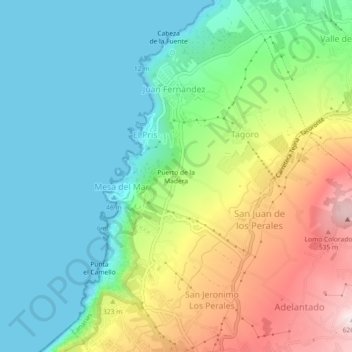 Carte topographique Puerto de la Madera, altitude, relief