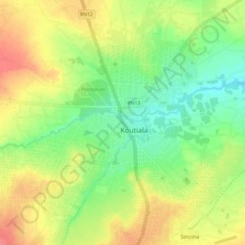 Carte topographique Koutiala, altitude, relief