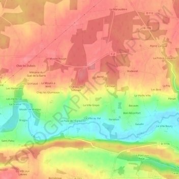 Carte topographique Couëdel, altitude, relief