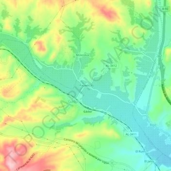 Carte topographique Paulenca, altitude, relief