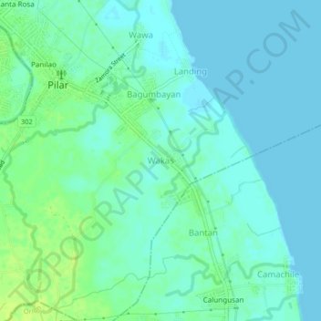 Carte topographique Wakas, altitude, relief