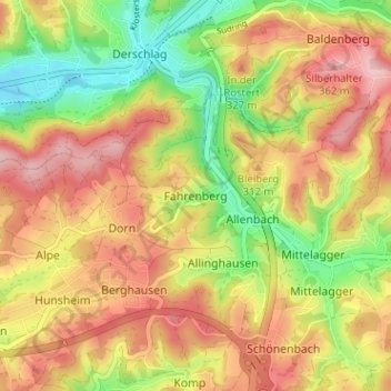 Carte topographique Fahrenberg, altitude, relief