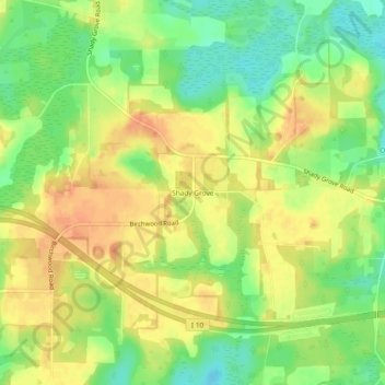 Carte topographique Shady Grove, altitude, relief