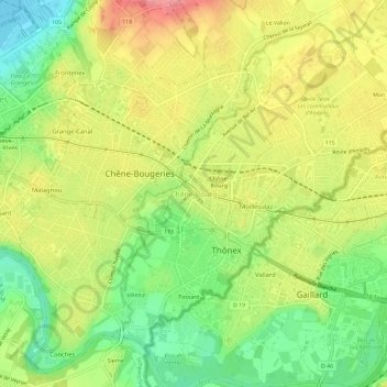 Carte topographique Chêne-Bourg, altitude, relief