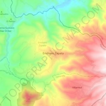 Carte topographique Emiliano Zapata, altitude, relief