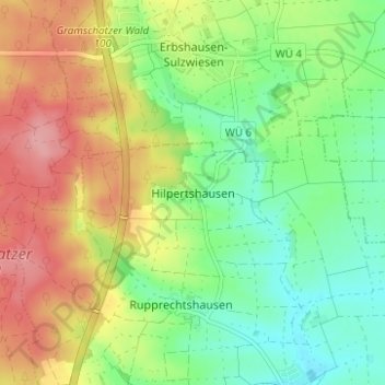 Carte topographique Hilpertshausen, altitude, relief
