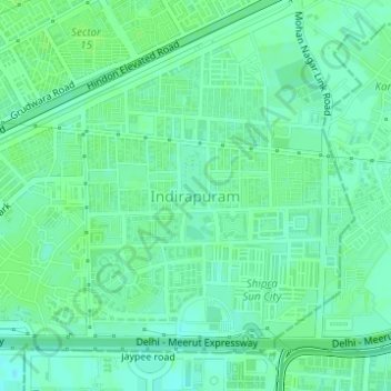 Carte topographique Indirapuram, altitude, relief