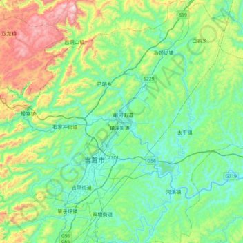Carte topographique Xiangxi, altitude, relief
