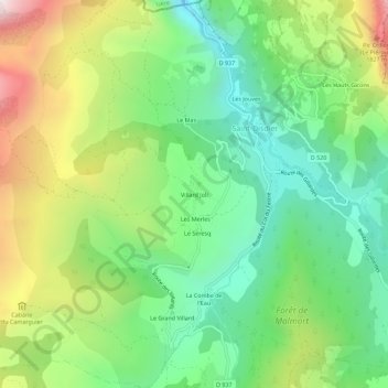 Carte topographique Villard Joli, altitude, relief