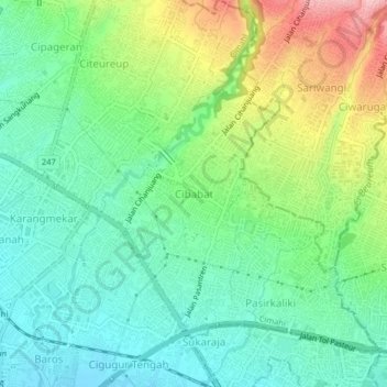 Carte topographique Cibabat, altitude, relief