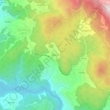 Carte topographique Vilarinho, altitude, relief