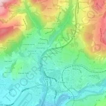 Carte topographique Les Recouts, altitude, relief