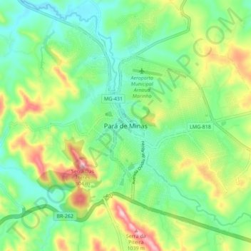 Carte topographique Pará de Minas, altitude, relief
