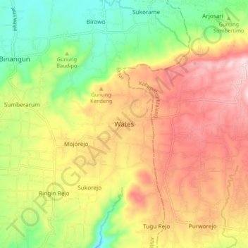 Carte topographique Wates, altitude, relief