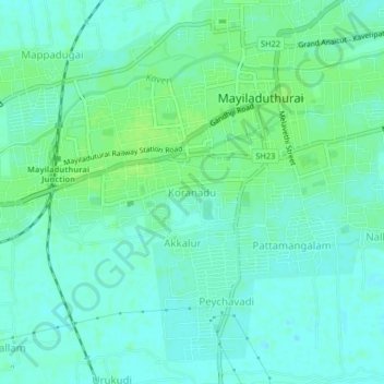 Carte topographique Koranadu, altitude, relief