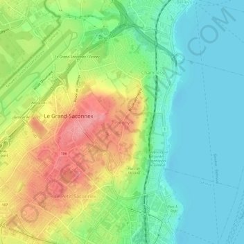 Carte topographique Pregny, altitude, relief