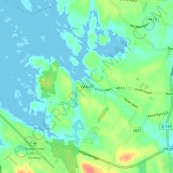 Carte topographique Visnes, altitude, relief