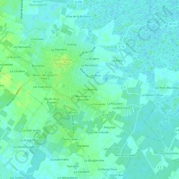 Carte topographique Les Bagnes, altitude, relief
