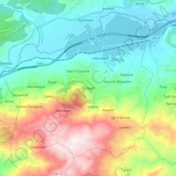 Carte topographique El Had, altitude, relief