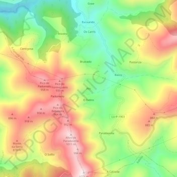 Carte topographique Pin, altitude, relief