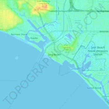Carte topographique Seal Beach, altitude, relief