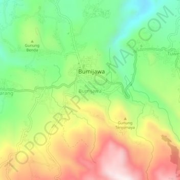 Carte topographique Bumijawa, altitude, relief