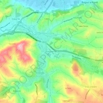Carte topographique Ponte a Niccheri, altitude, relief