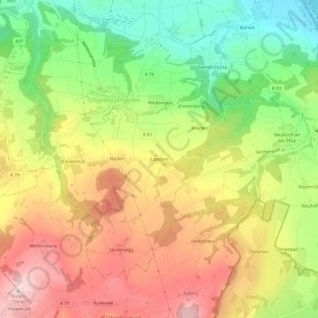 Carte topographique Laachen, altitude, relief